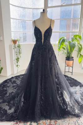 Unique spaghettistraps sleeveless aline lace Wedding Dress sequined_1
