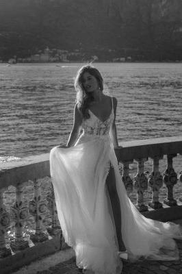 Romantic spaghettistraps sleeveless aline lace Wedding dresses_3