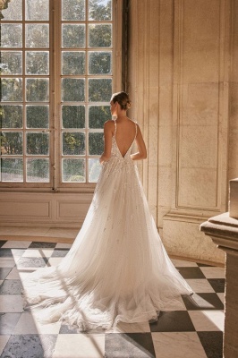 Elegant spaghettistraps sleeveless aline lace Wedding Dresses_2