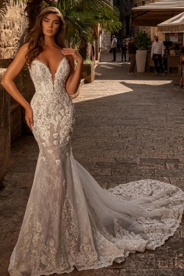 Sexy sweetheart sleeveless mermaid lace Wedding dresses_1