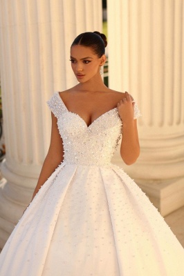 Elegant sweetheart capsleeves ballgown satin wedding dress sequined_3