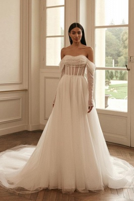 Luxury strapless longsleeves aline lightsilk Wedding dresses sequined_1