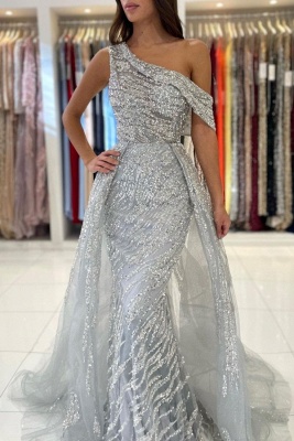 Noble oneshoulder sleeveless mermaid lace prom dress sequied_3