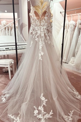 Classic spaghettistraps sleeveless aline lace Wedding dresses_2