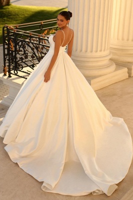 Simple spaghettistraps sleeveless ballgown satin wedding dress_2