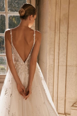 Elegant spaghettistraps sleeveless aline lace Wedding Dresses_4