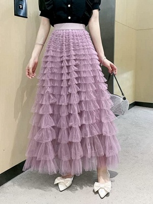 Purple chic ballgown tealength tulle elasticated skirt online_1