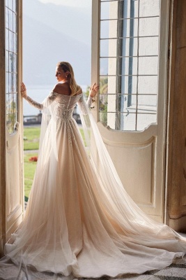 Luxury bateau longsleeves aline lace Wedding Dresses beading_2