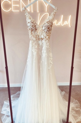Elegant vneck sleeveless aline lace Wedding dresses