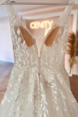 Elegant sweetheart sleeveless aline lace Wedding dresses_4