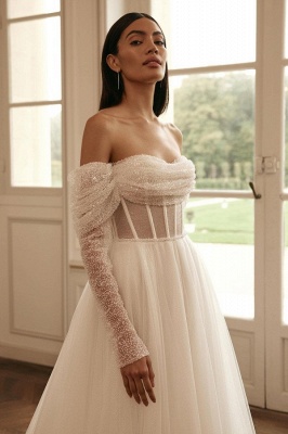 Luxury strapless longsleeves aline lightsilk Wedding dresses sequined_3