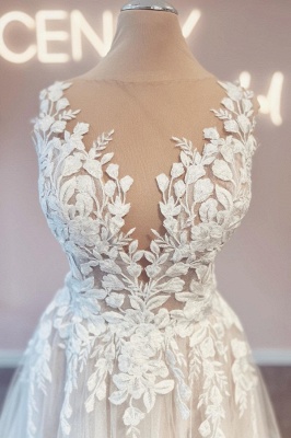 Vintage vneck sleeveless aline lace Wedding dresses_3