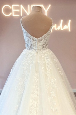 Glamorous spaghettistraps sleeveless aline lace Wedding dresses_4