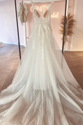 Elegant sweetheart sleeveless aline lace Wedding dresses_2