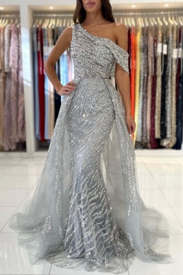 Noble oneshoulder sleeveless mermaid lace prom dress sequied_1