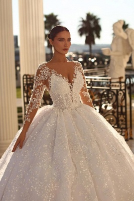 Noble sweetheart 3/4lengthsleeves ballgown lace wedding dress rhinestones_3