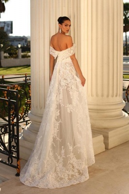 Elegant sweetheart capsleeves aline lace Wedding dresses_2