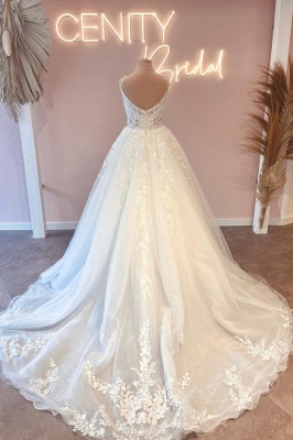 Glamorous spaghettistraps sleeveless aline lace Wedding dresses_2