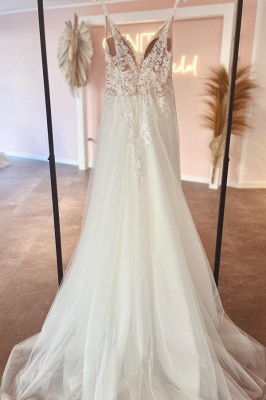 Glamorous sweetheart sleeveless aline lace Wedding Dresses_2