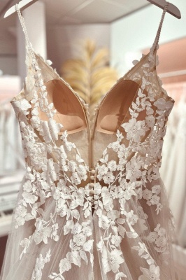 Classic spaghettistraps sleeveless aline lace Wedding dresses_4