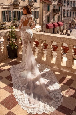 Noble highneck longsleeves mermaid lace Wedding dresses_2