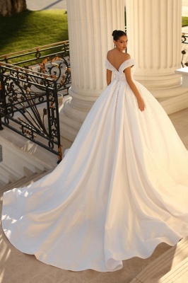 Elegant sweetheart capsleeves ballgown satin wedding dress sequined_2