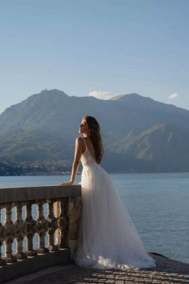 Romantic spaghettistraps sleeveless aline lace Wedding dresses_2