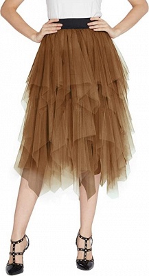 chic brown ballgown tealength tulle elasticated skirt_1