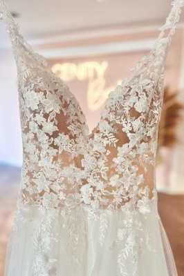 Glamorous sweetheart sleeveless aline lace Wedding Dresses_3