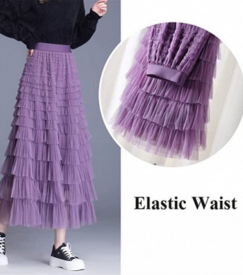 Purple chic ballgown tealength tulle elasticated skirt online_3