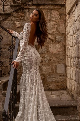 Elegant sweetheart longsleeves mermaid lace Wedding dresses_2