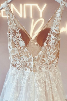 Elegant vneck sleeveless aline lace Wedding dresses_4