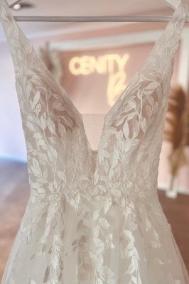Elegant sweetheart sleeveless aline lace Wedding dresses_3