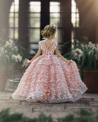 Cute sweetheart sleeveless ballgown lace Flower Girl Dress_2