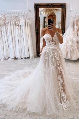 Elegant sweetheart capsleeves aline lace Wedding dress