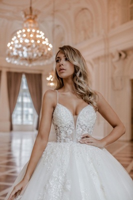 Luxury spaghettistraps sleeveless ballgown lace Wedding dress_3