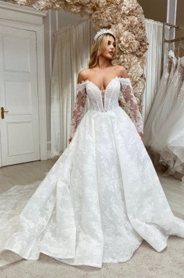 Elegant sweetheart longsleeves aline lace Wedding dress