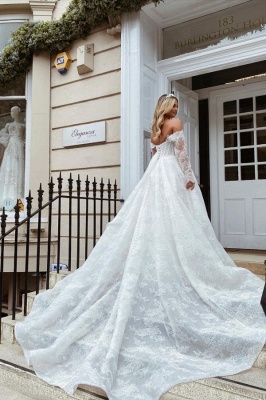 Elegant sweetheart longsleeves aline lace Wedding dress_2