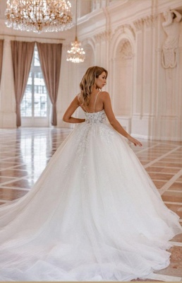 Luxury spaghettistraps sleeveless ballgown lace Wedding dress_2