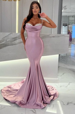 Charming Beaded Spaghetti Straps Mermaid Prom Party Dress with Ruffles