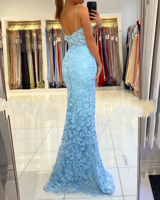 ZY026 Elegant Evening Dresses Blue Lace Prom Dresses Mermaid_5