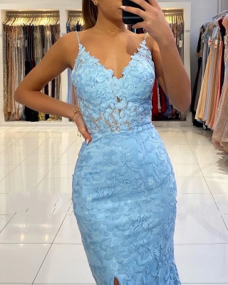 ZY026 Elegant Evening Dresses Blue Lace Prom Dresses Mermaid_6