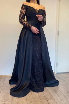 ZY007 Evening Dresses Long With Sleeves Evening Dress Black_1