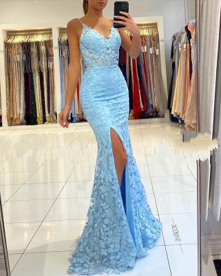 ZY026 Elegant Evening Dresses Blue Lace Prom Dresses Mermaid_2