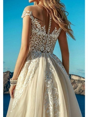 A-Line Sweetheart Neckline Sweep \ Brush Train Polyester Short Sleeve Country Plus Size Wedding Dresses_3