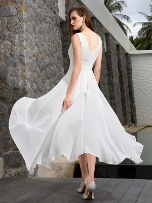 A-Line Wedding Dresses V Neck Asymmetrical Georgette Regular Straps Formal Simple Casual Plus Size_5