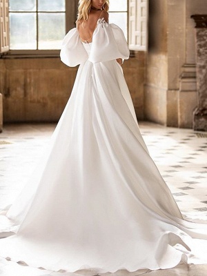 A-Line Wedding Dresses Off Shoulder Sweep \ Brush Train Satin Half Sleeve Country Plus Size_2