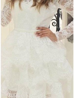 Ball Gown Wedding Dresses Jewel Neck Short \ Mini Lace Tulle Long Sleeve Casual Little White Dress See-Through_3