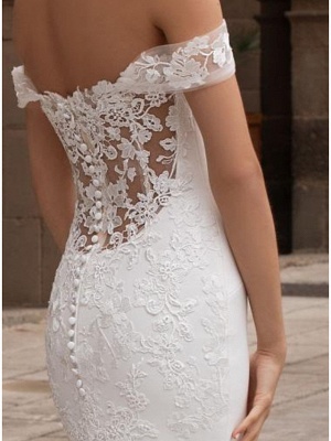 Mermaid \ Trumpet Wedding Dresses Off Shoulder Court Train Lace Cap Sleeve Plus Size_2