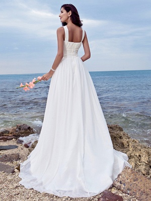 A-Line Wedding Dresses Jewel Neck Sweep \ Brush Train Chiffon Regular Straps Formal Beach Plus Size_2
